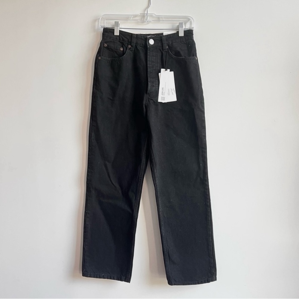 Zara black high waist straight leg denim jeans Size 4